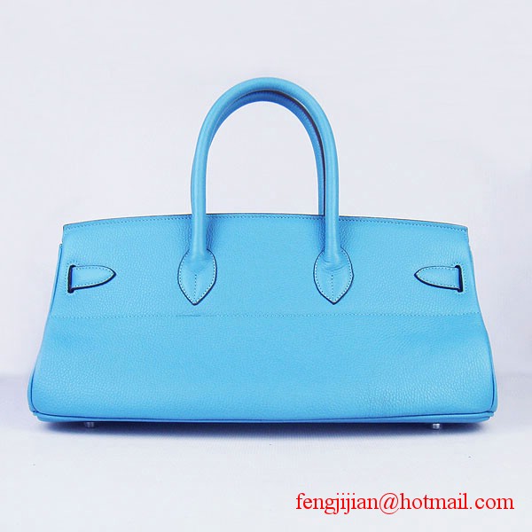 Hermes Birkin 42cm Togo Leather Bag 6109 Light Blue silver padlock